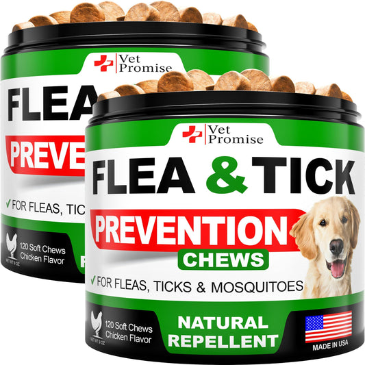 (2 Pack) Flea and Tick Prevention for Dogs Chewables