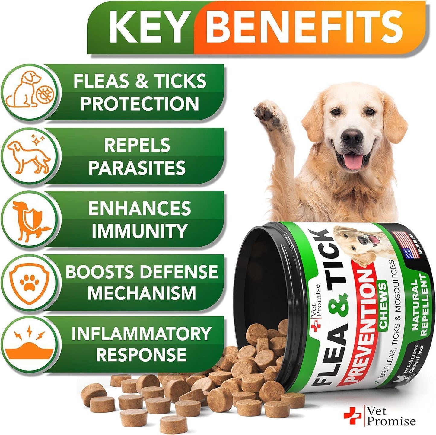 (2 Pack) Flea and Tick Prevention for Dogs Chewables