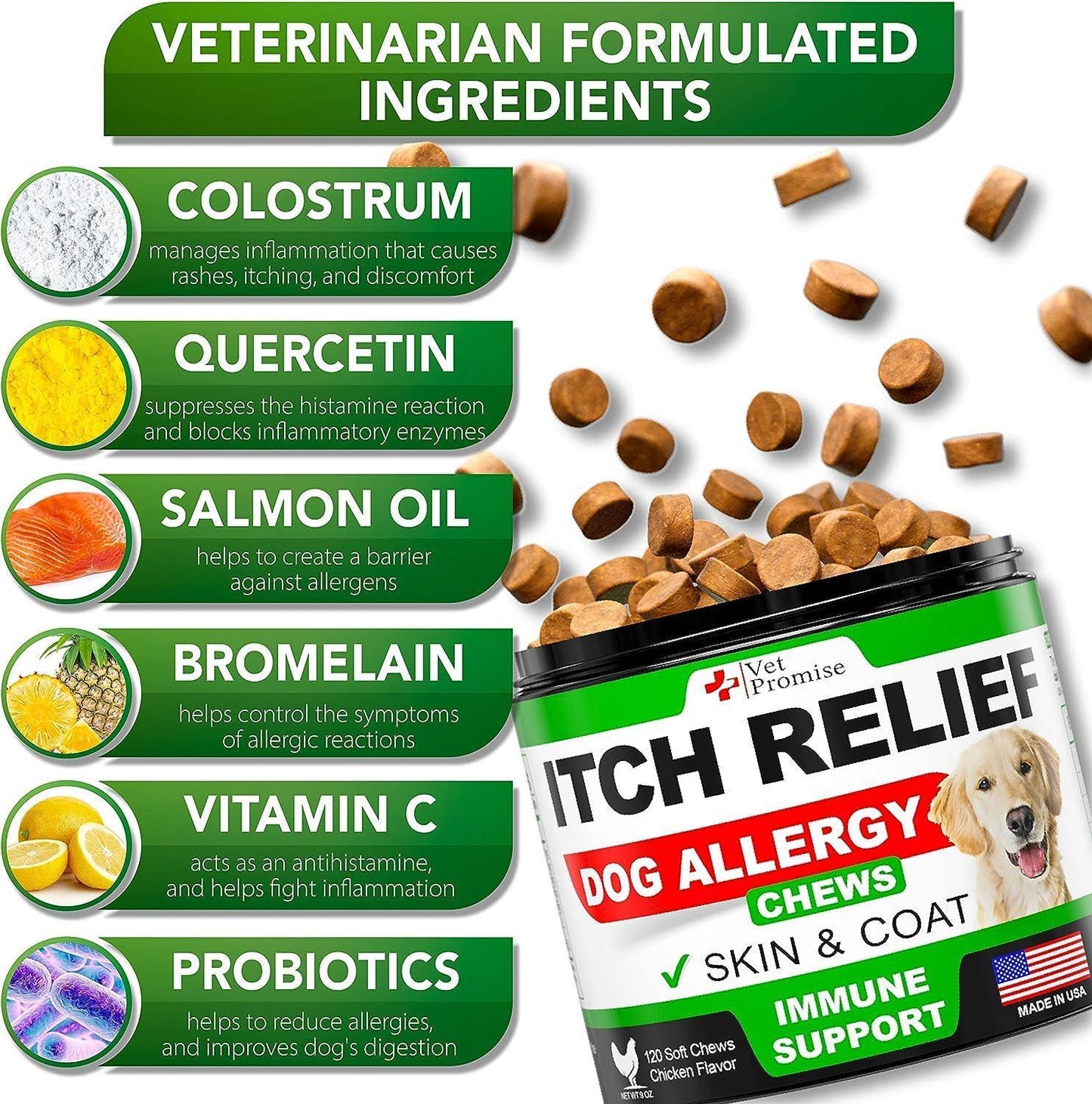 (2 Pack) Dog Allergy Chews   Itch Relief for Dogs   Dog Allergy Relief   Anti Itch for Dogs   Dog Itchy Skin   Dog Allergy Support   Immune Health Supplement   Made in USA   240 Treats