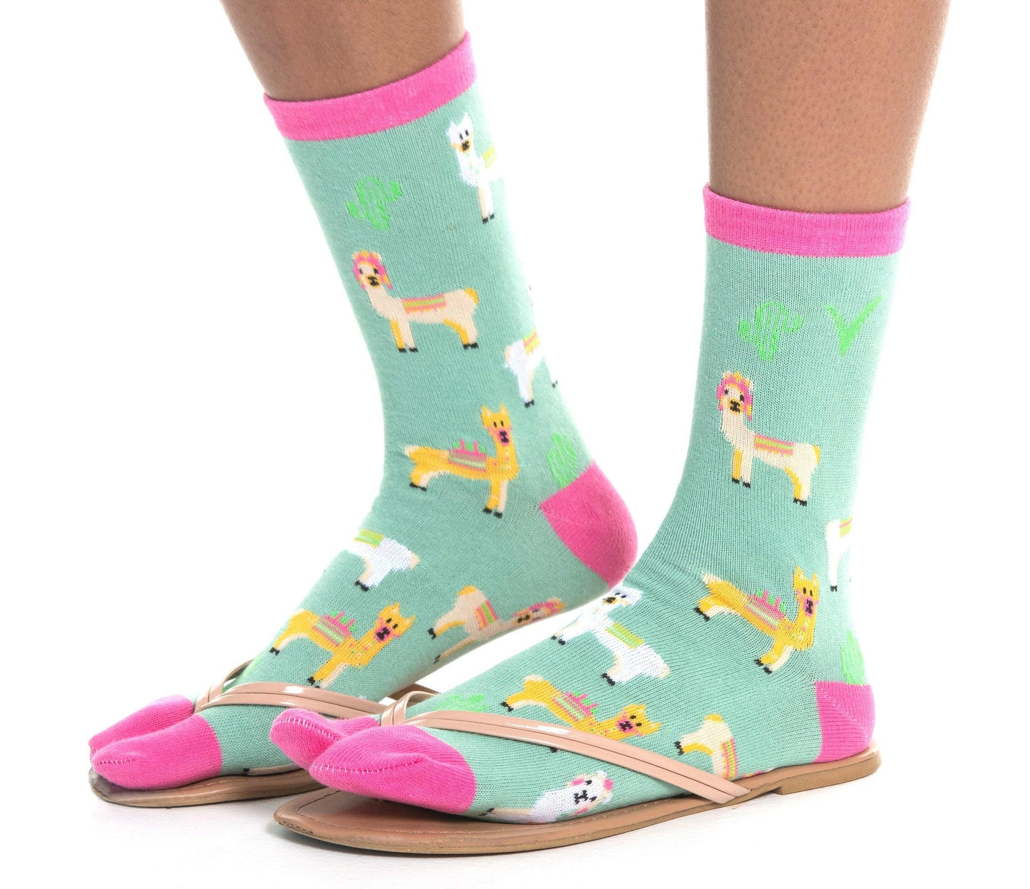 1 Pair - V-Toe Flip Flop Tabi Socks - Green Llamas by V-Toe Socks, Inc - The Hammer Sports