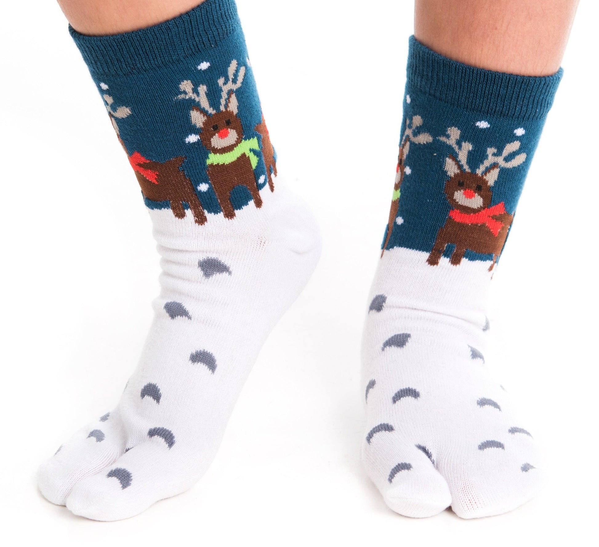 1 Pair - V-Toe Flip Flop Tabi Socks - Reindeer Pattern by V-Toe Socks, Inc - The Hammer Sports