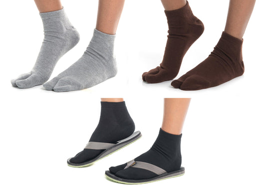 3 Pairs Split Toe V-Toe Flip-Flop Socks Brand Thick Ankle For Men and Women Athletic or Casual Styles Black, White, Brown Comfy by V-Toe Socks, Inc - The Hammer Sports
