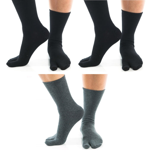 3 Pairs - V-Toe Flip Flop Tabi Socks - 2 Black Crew, 1 Gunmetal Grey Casual Crew by V-Toe Socks, Inc - The Hammer Sports