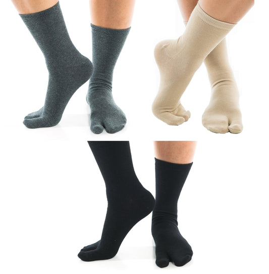 3 Pairs - V-Toe Flip Flop Tabi Socks Black, Khaki and Grey Comfortable Casual Crew Big Toe Socks by V-Toe Socks, Inc - The Hammer Sports