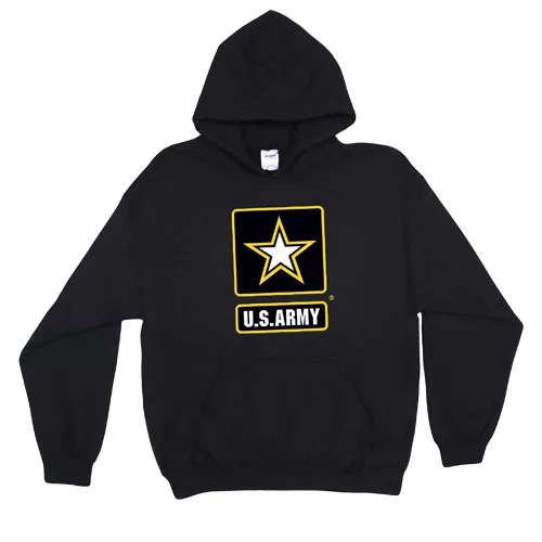 Pullover/Hooded Black Sweatshirt- Army Star Small