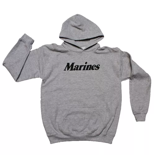 Pullover/Hooded Grey Sweatshirt- Marines Small