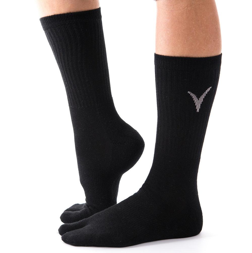 V-Toe Athletic Flip-Flop Tabi Big Toe Crew Socks - Black Solid by V-Toe Socks, Inc - The Hammer Sports