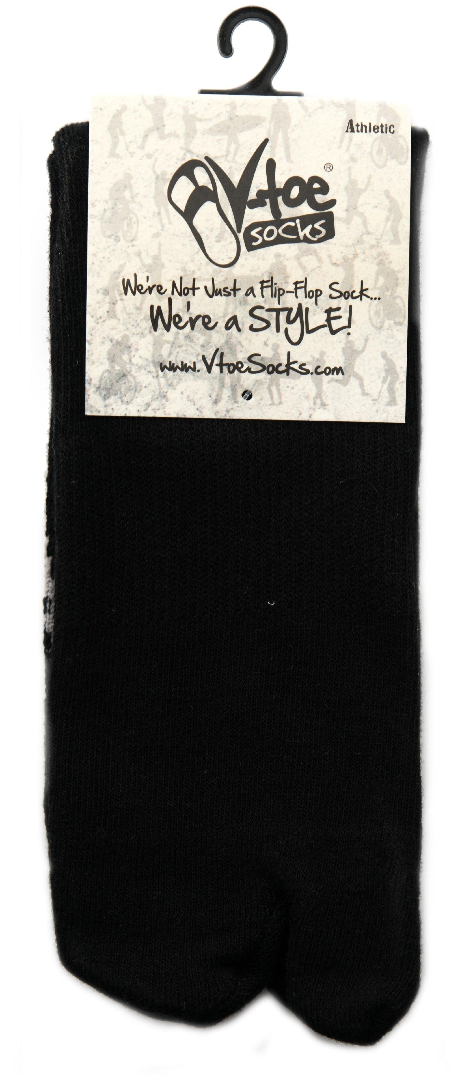 V-Toe Athletic Flip-Flop Tabi Big Toe Crew Socks - Black Solid by V-Toe Socks, Inc - The Hammer Sports