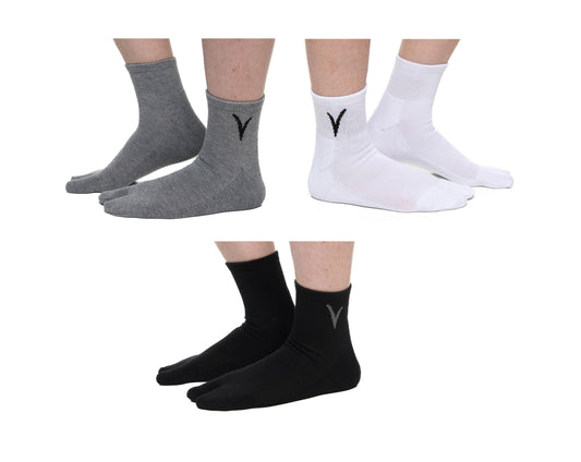V-Toe Flip-Flop Socks Brand 3 Pairs Thicker Mini Crew - Black, White, Grey Solids by V-Toe Socks, Inc - The Hammer Sports