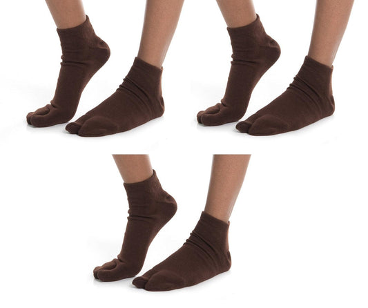 V-Toe Split Toe Ankle Tabi 3 Pairs Thicker Warm Styles Athletic or Casual - Brown by V-Toe Socks, Inc - The Hammer Sports