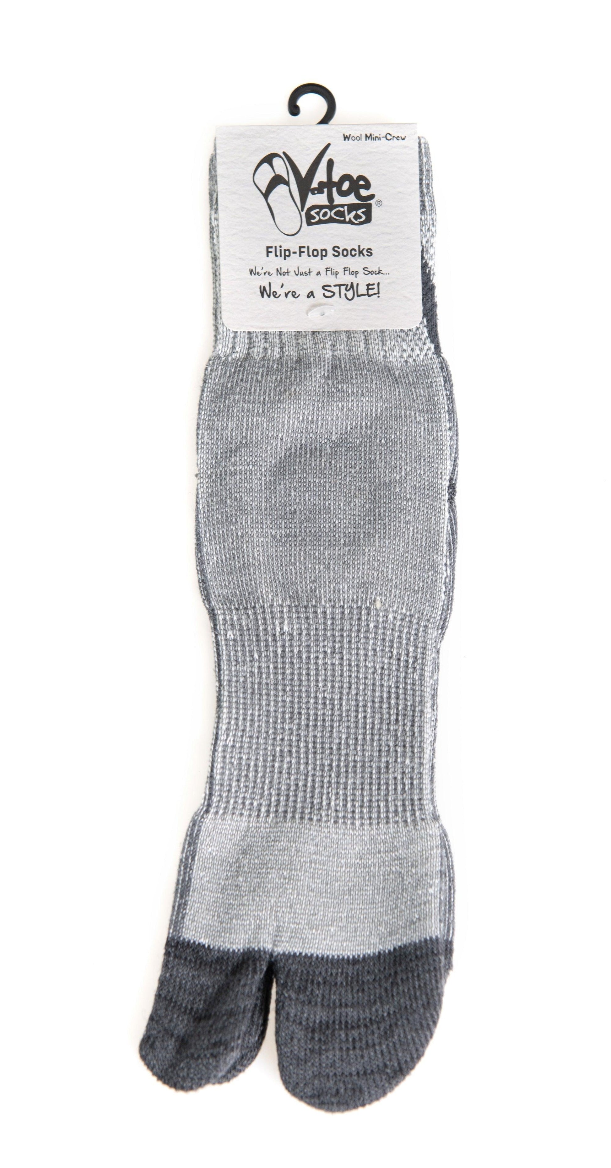 V-Toe Wool Light Grey Casual or Hiking Flip-Flop Tabi Big Toe Chaco Socks by V-Toe Socks, Inc - The Hammer Sports