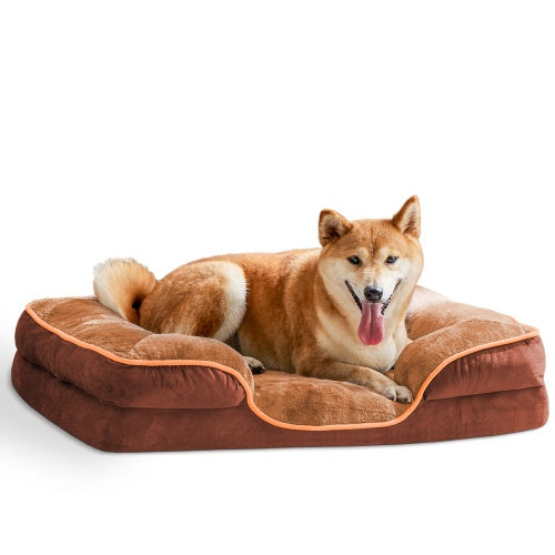 Memory Foam Pet Bed For Small Dogs And Cats With Washable And Removable Lid, Non-slip Base, Waterproof Padding, Egg Crate Foam, Improved Sleep, Brown, Medium