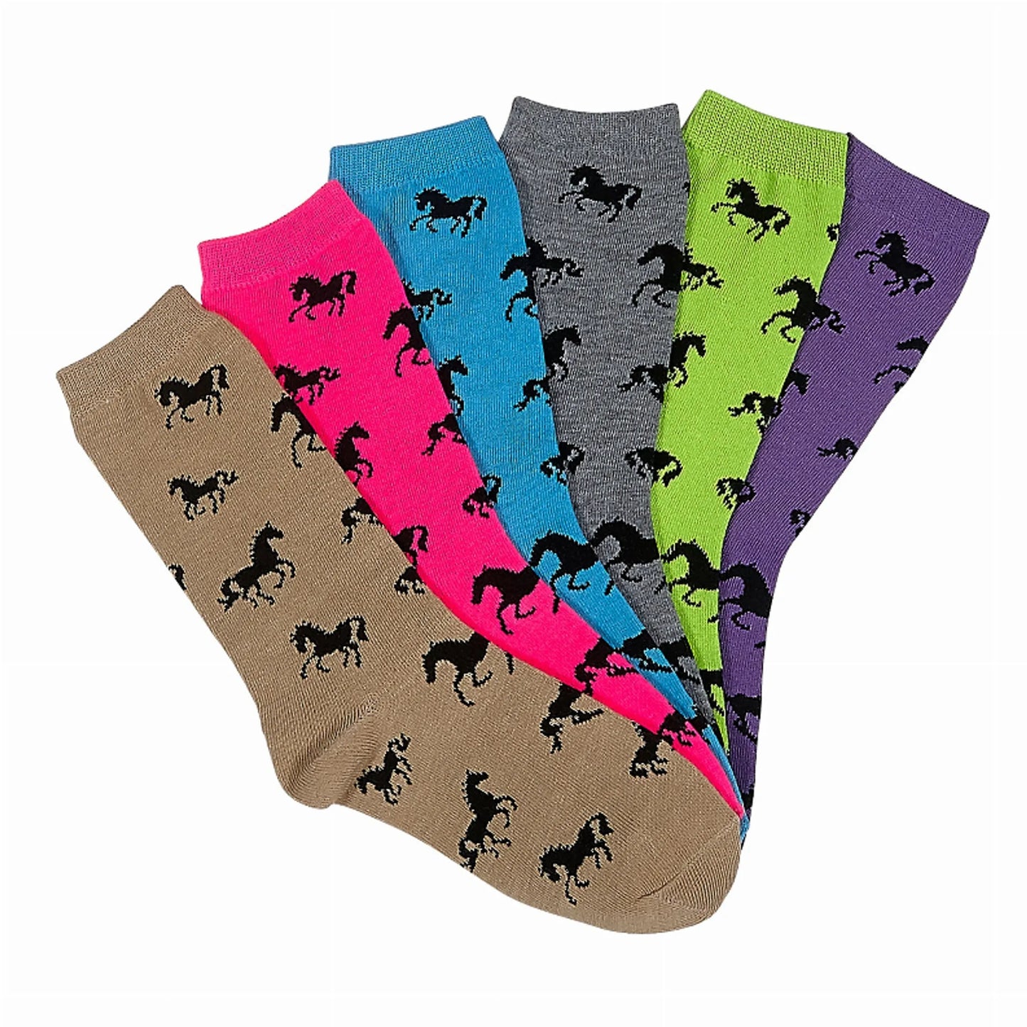 AWST Int'l. Ladies' "Lila" Horses All Over Crew Socks-6 Pack