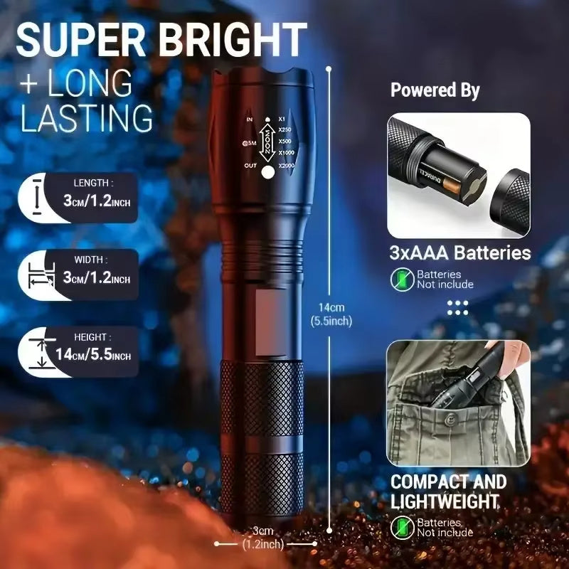 High Power LED Tactical Flashlight 5-Mode Light Zoom Waterproof Portable Torch For Camping Hiking Outdoor Hunting Aluminum Alloy Bright Tactical Flashlight LED 5 Modes Zoomable Searchlight Handheld