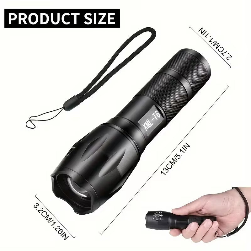 High Power LED Tactical Flashlight 5-Mode Light Zoom Waterproof Portable Torch For Camping Hiking Outdoor Hunting Aluminum Alloy Bright Tactical Flashlight LED 5 Modes Zoomable Searchlight Handheld