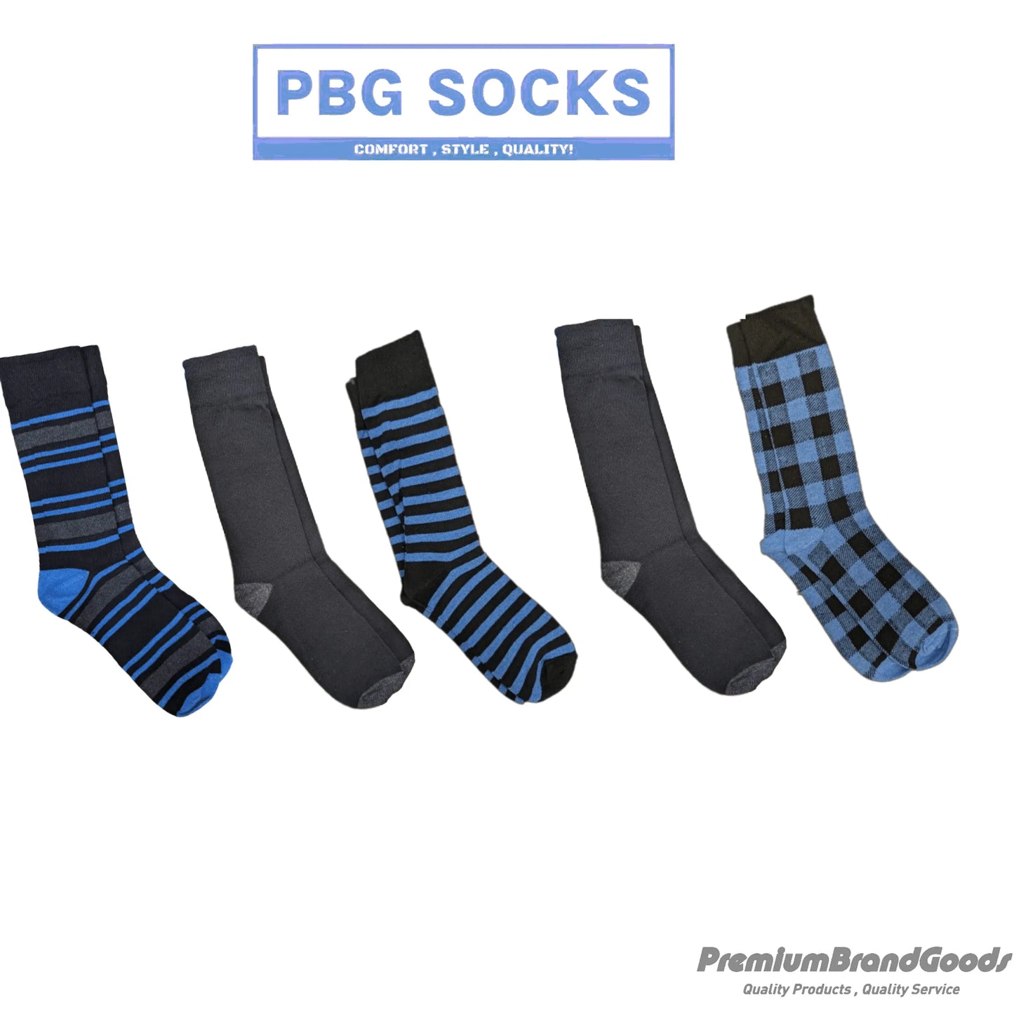 PBG Best Mens Dress Socks - 5-Pack, Black/Blue, Sizes 10-13, Stylish & Comfortable