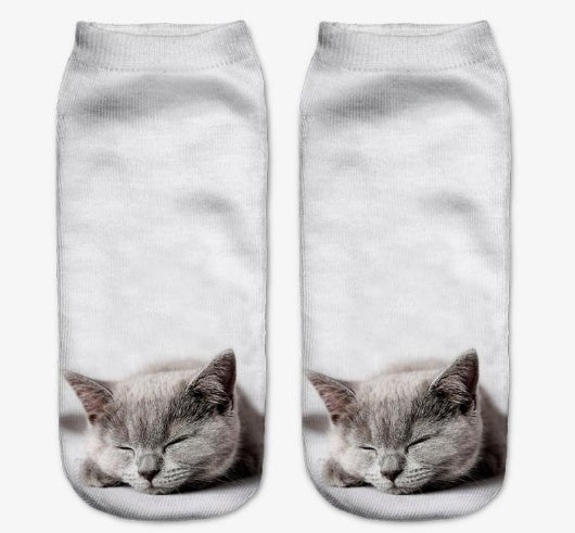 Popular Funny Unisex Short Socks 3D Cat Printed Anklet Socks Casual Socks