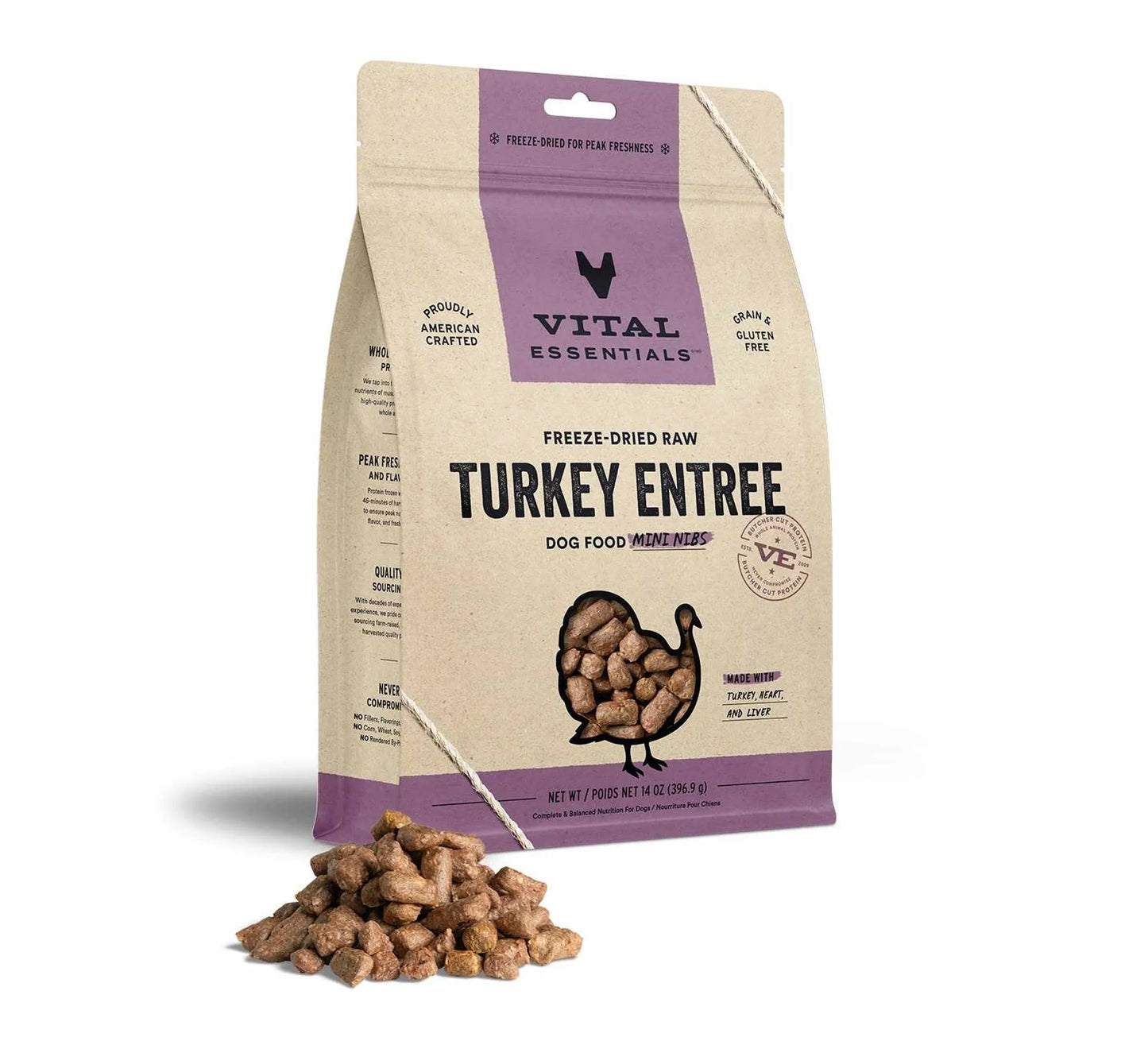 Vital Essentials(R) Freeze-Dried Raw Turkey Entree Dog Food Mini Nibs,