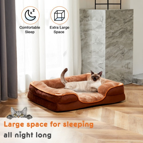 Memory Foam Pet Bed For Small Dogs And Cats With Washable And Removable Lid, Non-slip Base, Waterproof Padding, Egg Crate Foam, Improved Sleep, Brown, Small