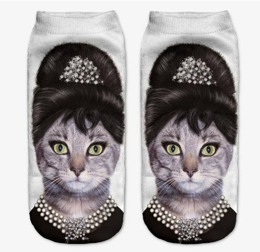 Popular Funny Unisex Short Socks 3D Cat Printed Anklet Socks Casual Socks