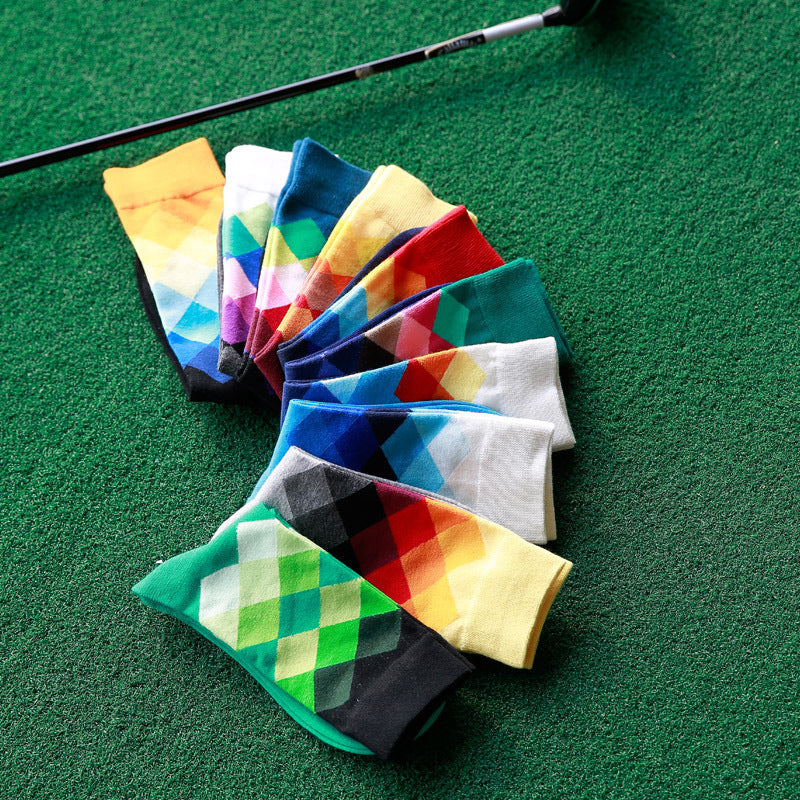 Colored diamond men's socks men's cotton socks long socks