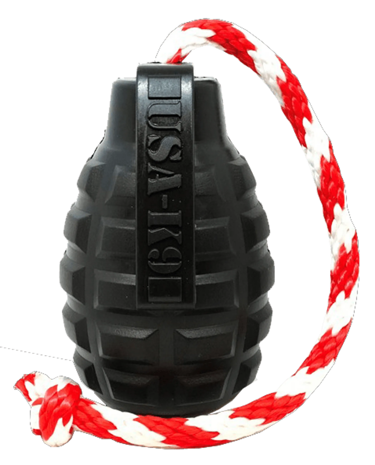 USA-K9 Grenade Durable Rubber Chew Toy, Treat Dispenser, Reward Toy, Tug Toy, and Retrieving Toy