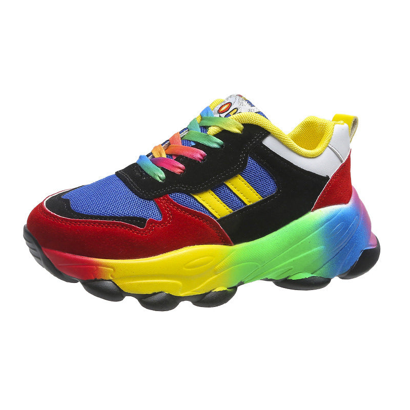 Women's Fashion Thick Bottom Colorful Front Lace-up Sneakers