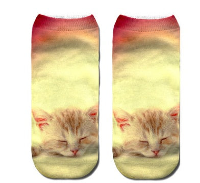 Popular Funny Unisex Short Socks 3D Cat Printed Anklet Socks Casual Socks