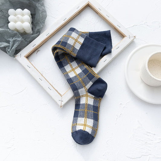 Line Plaid Socks Women Calf Knee Socks Korean Version