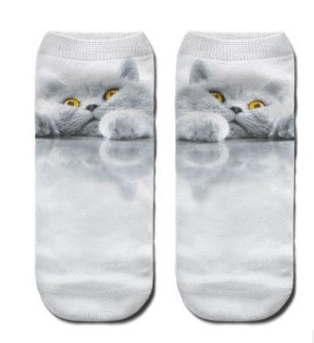 Popular Funny Unisex Short Socks 3D Cat Printed Anklet Socks Casual Socks