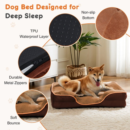 Memory Foam Pet Bed For Small Dogs And Cats With Washable And Removable Lid, Non-slip Base, Waterproof Padding, Egg Crate Foam, Improved Sleep, Brown, Small