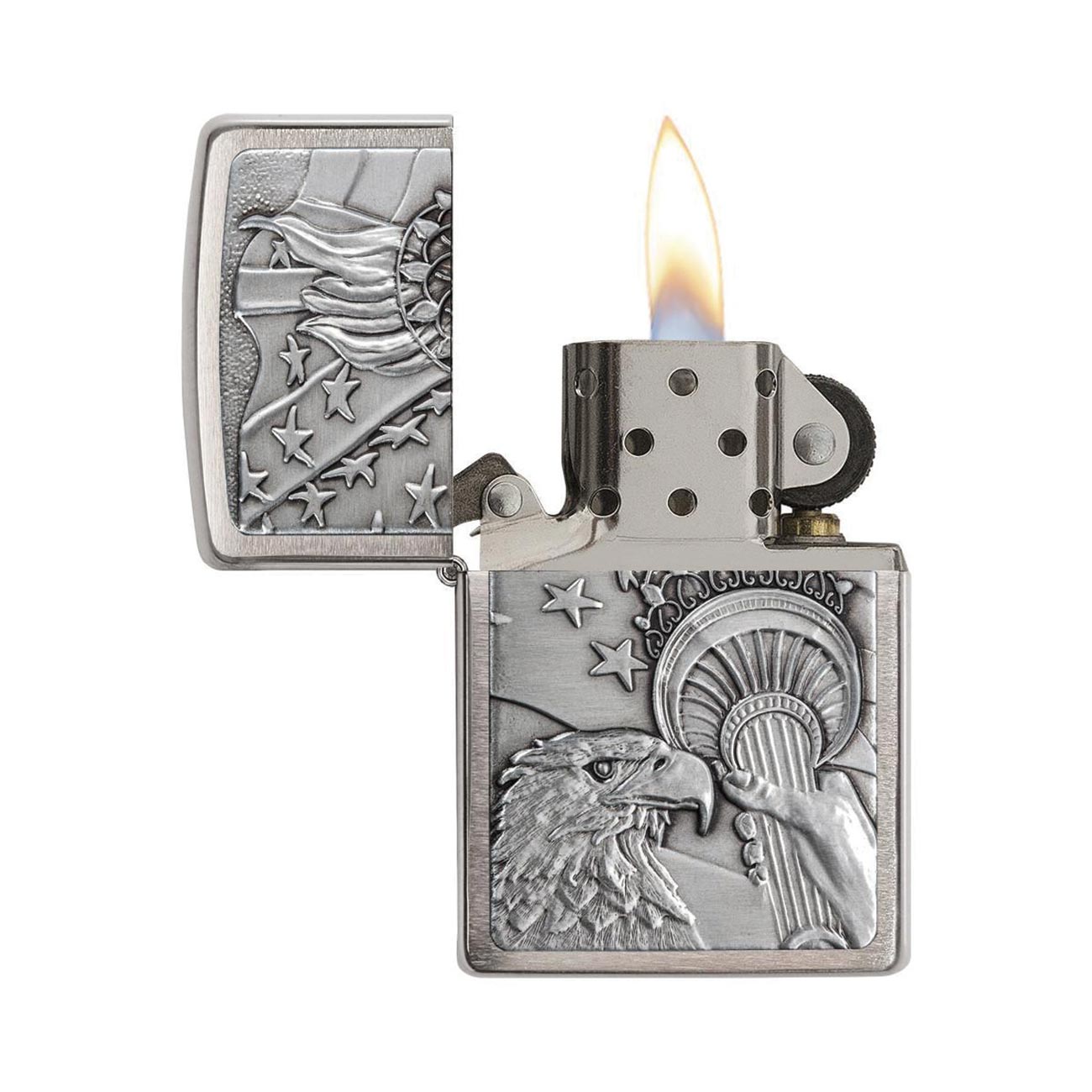 Zippo Windproof Lighter Patriotic Eagle Emblem Brushed Chrome