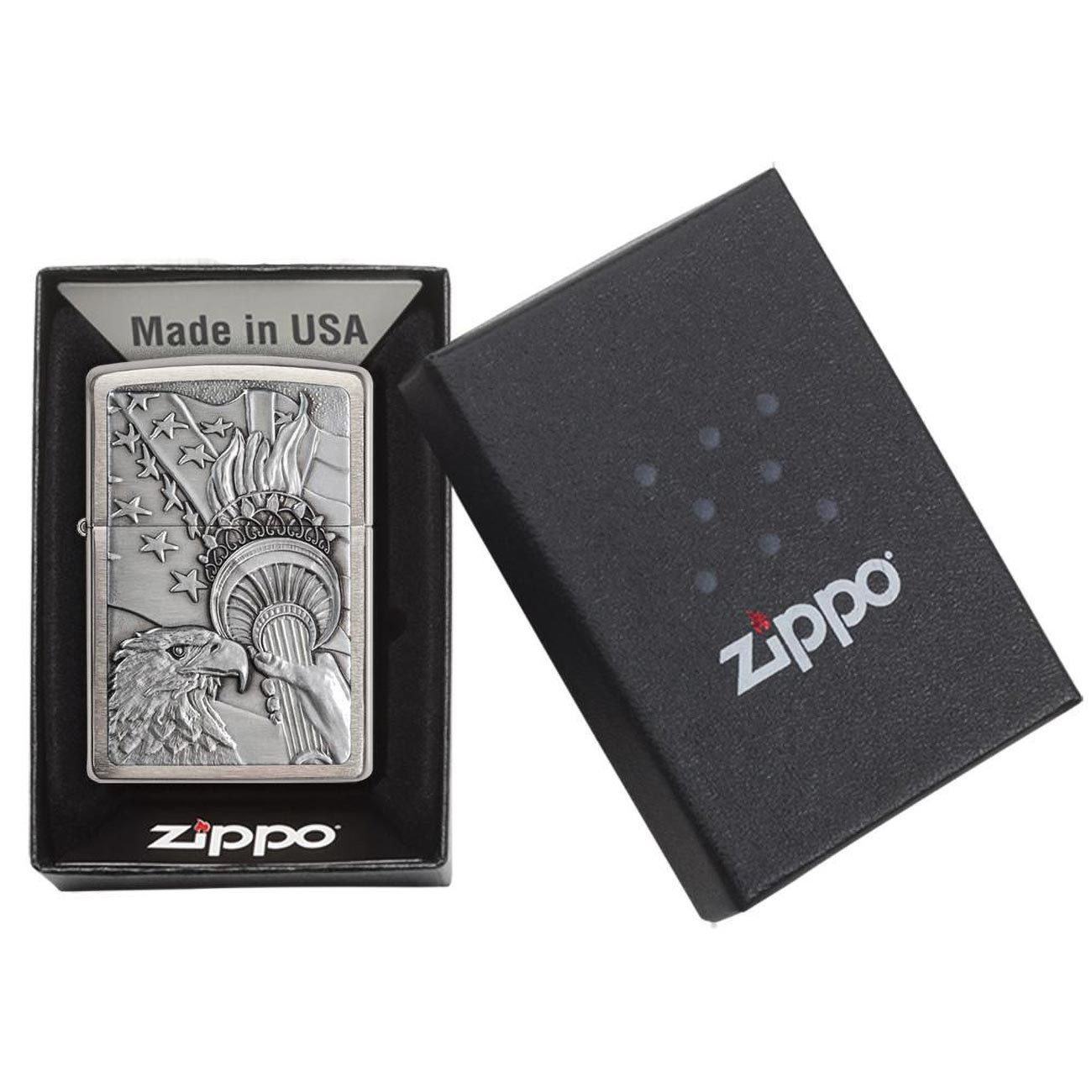 Zippo Windproof Lighter Patriotic Eagle Emblem Brushed Chrome