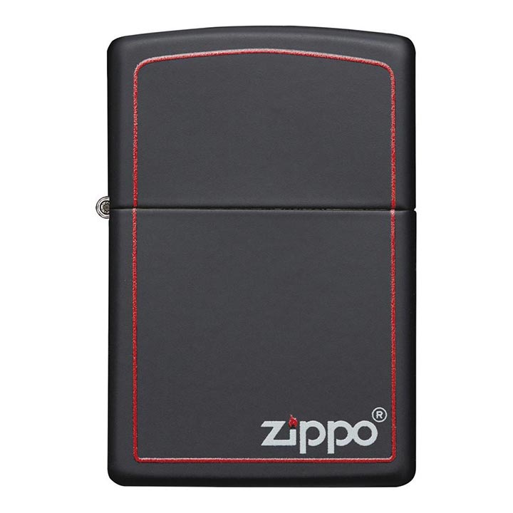 Zippo Windproof Lighter Black Matte W/zippo Logo & Red Border