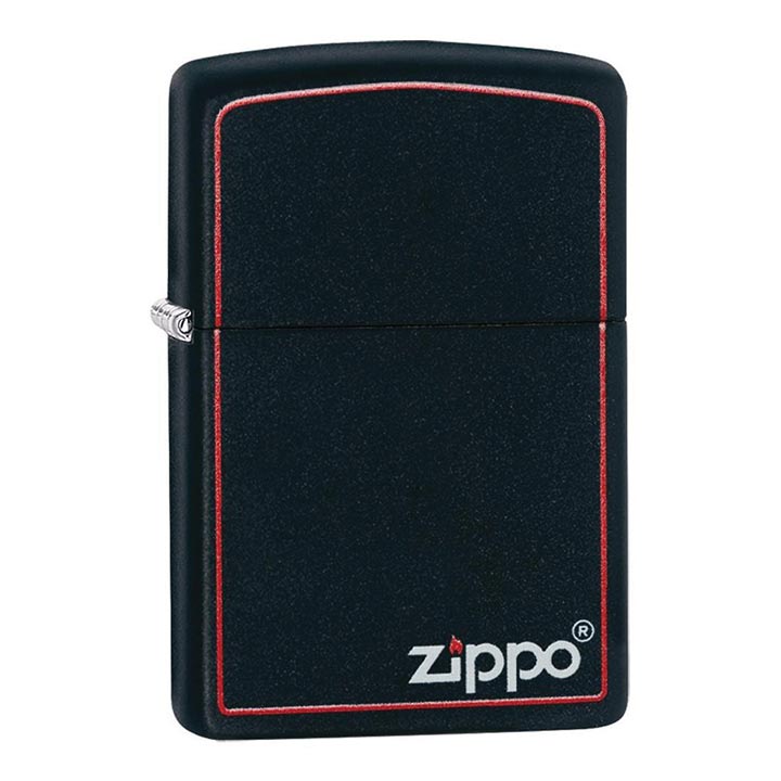 Zippo Windproof Lighter Black Matte W/zippo Logo & Red Border