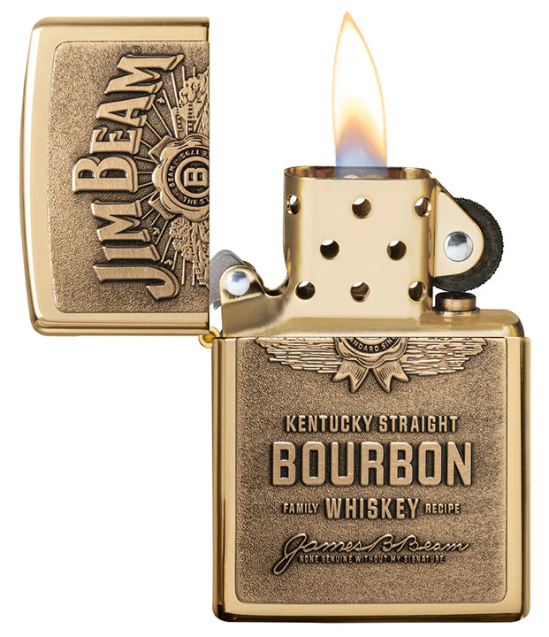 Zippo Windproof Lighter Jim Beam Brass Emblem High Polish Brass