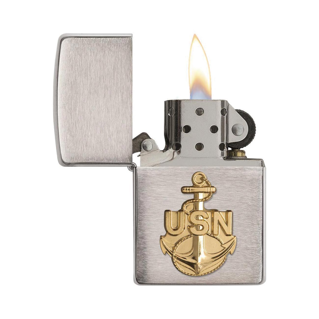 Zippo Windproof Lighter Navy Anchor Emblem Brushed Chrome