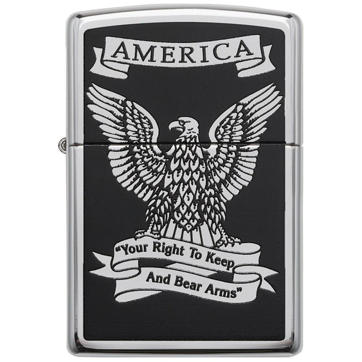 Zippo Windproof Lighter Black & White Americana Eagle  High Polish Chrome