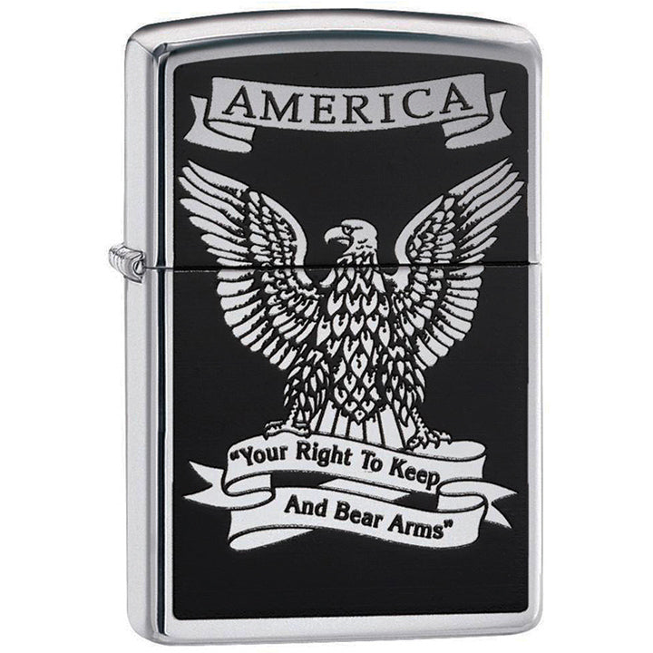 Zippo Windproof Lighter Black & White Americana Eagle  High Polish Chrome