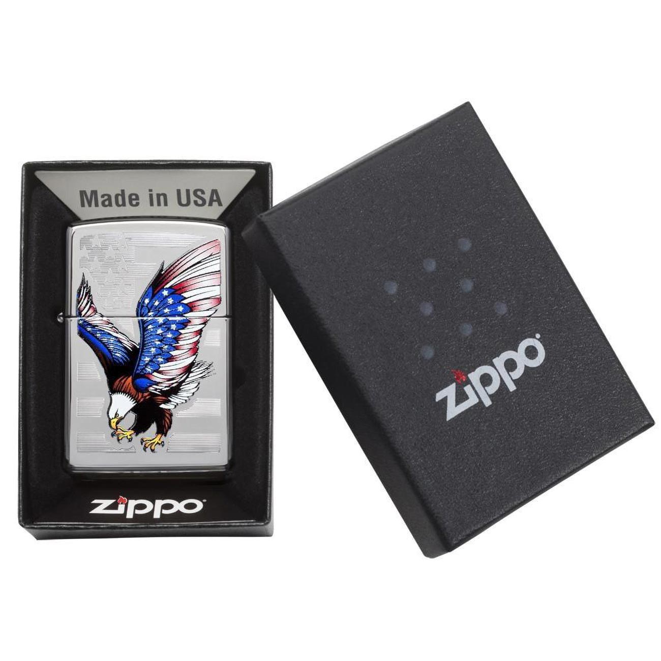 Zippo Windproof Lighter E-star Award W/patriotic Eagle Flag High Polish Chrome