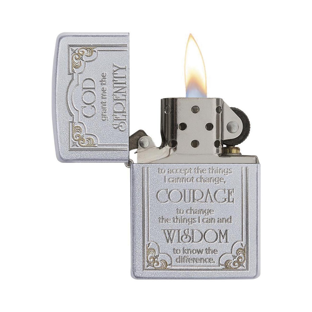 Zippo Windproof Lighter Serenity Prayer Satin Chrome Finish