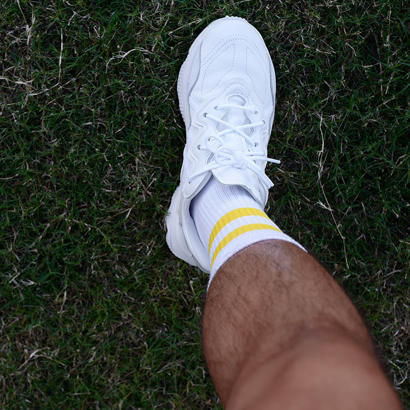 Socks Control White Yellow Stripes Two Bars Sports Socks Mid-high Fitness Cotton Socks