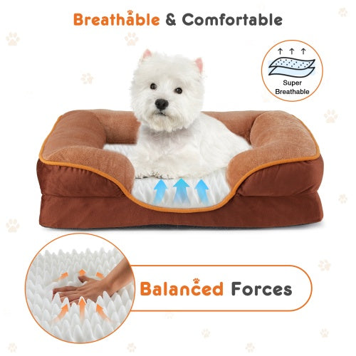 Memory Foam Pet Bed For Small Dogs And Cats With Washable And Removable Lid, Non-slip Base, Waterproof Padding, Egg Crate Foam, Improved Sleep, Brown, Small