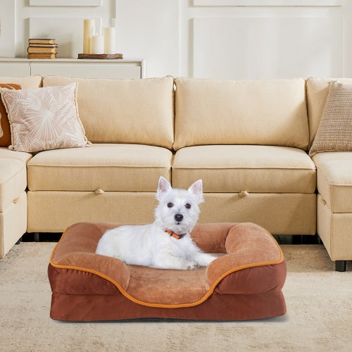 Memory Foam Pet Bed For Small Dogs And Cats With Washable And Removable Lid, Non-slip Base, Waterproof Padding, Egg Crate Foam, Improved Sleep, Brown, Small