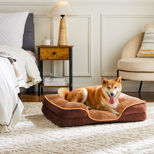 Memory Foam Pet Bed, Suitable For Small Dogs And Cats, With Washable And Removable Bedspread, Non-slip Base, Waterproof Padding, Egg Crate Foam, Improved Sleep, Brown, Extra Large